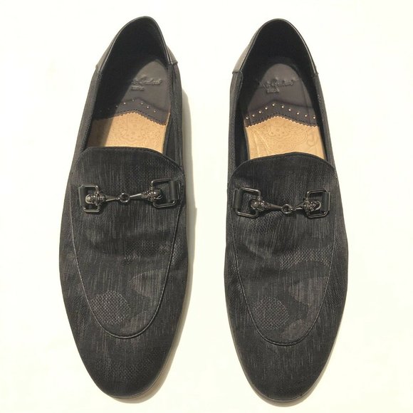 Robert Graham Mens Shoes Geometric Black Satin Horsebit Sculls Loafers Size 8.5M - Picture 1 of 12